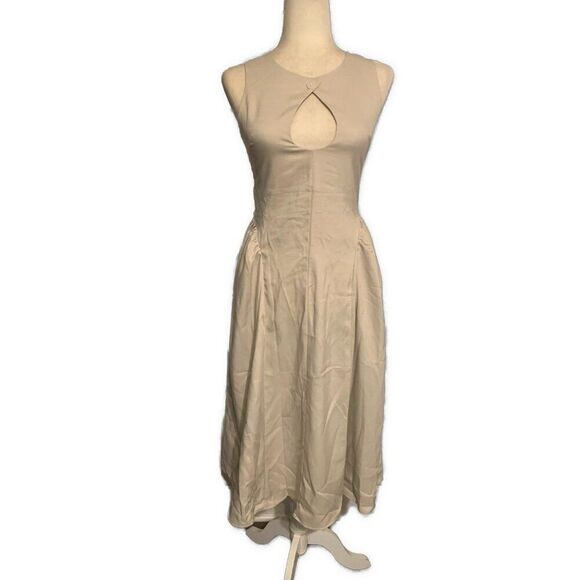Womens Solid Beige Cotton Spandex Tank MIDI A Line Dress Small - Picture 1 of 3